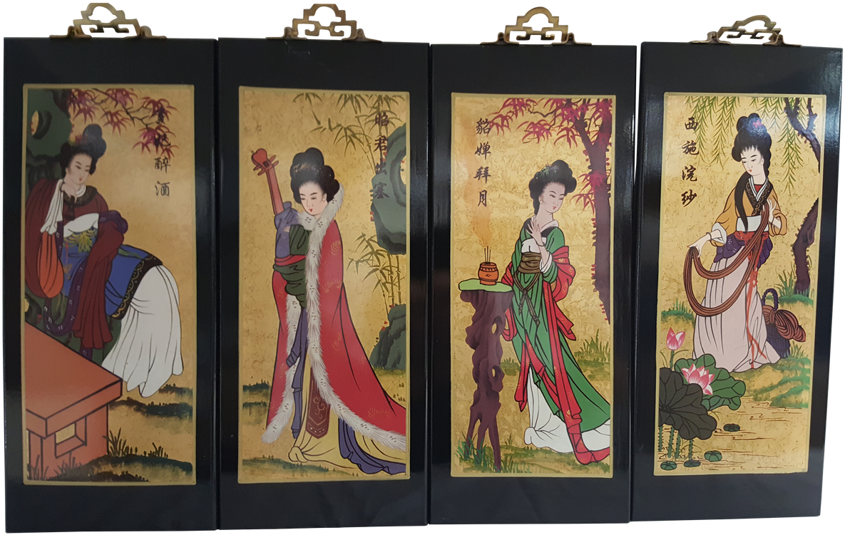 Traditional Geisha Art Panels PNG with transparent background