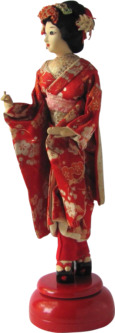 Traditional Geisha Doll Red Kimono PNG with transparent background