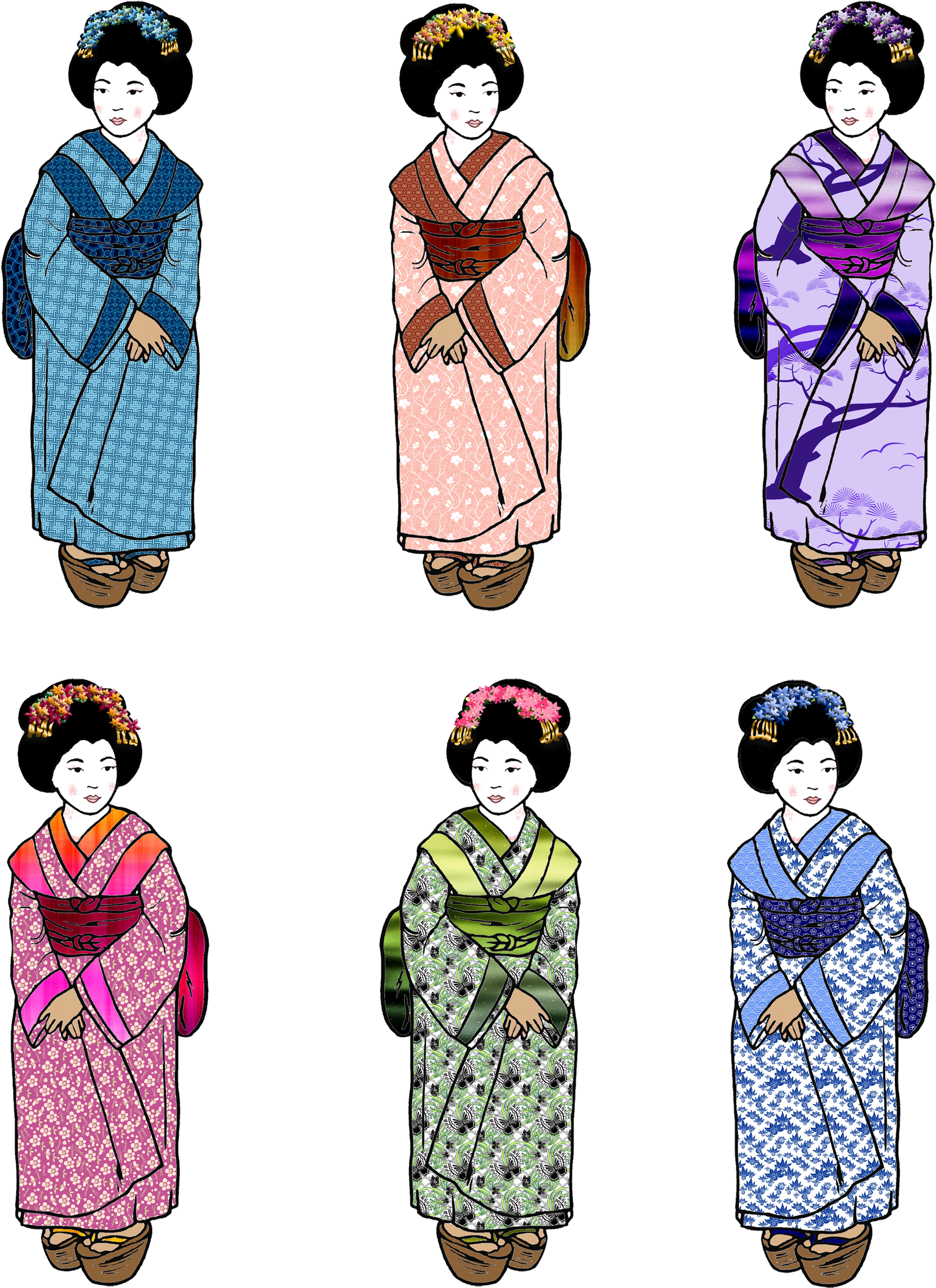 Traditional Geisha Illustrations PNG with transparent background