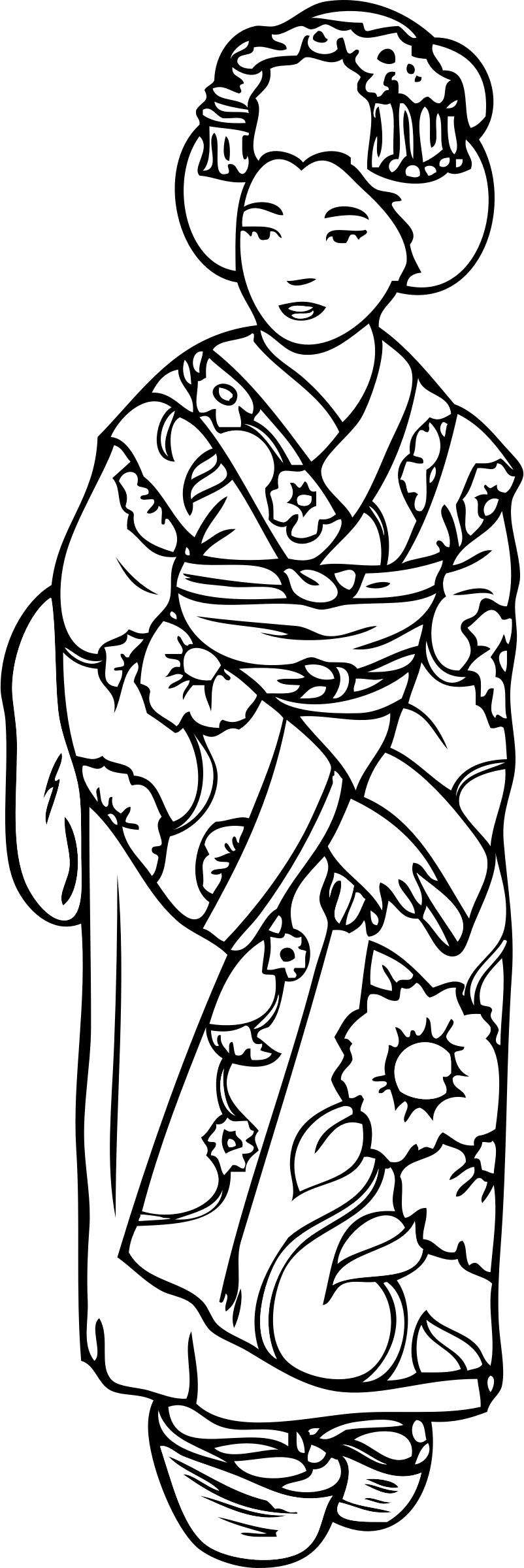 Traditional Geisha Line Art PNG with transparent background