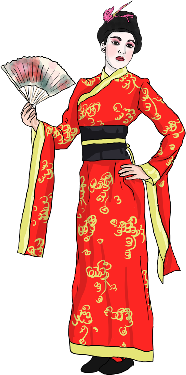 Traditional Geishawith Fan PNG with transparent background