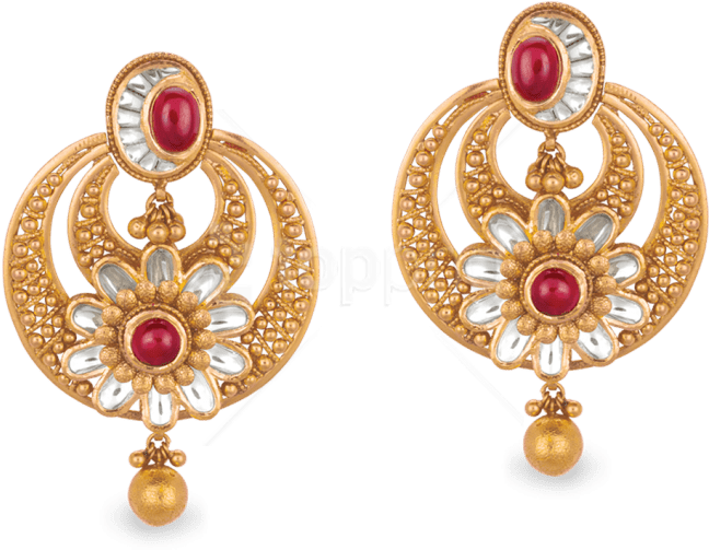 Traditional Gold Floral Earringswith Gemstones