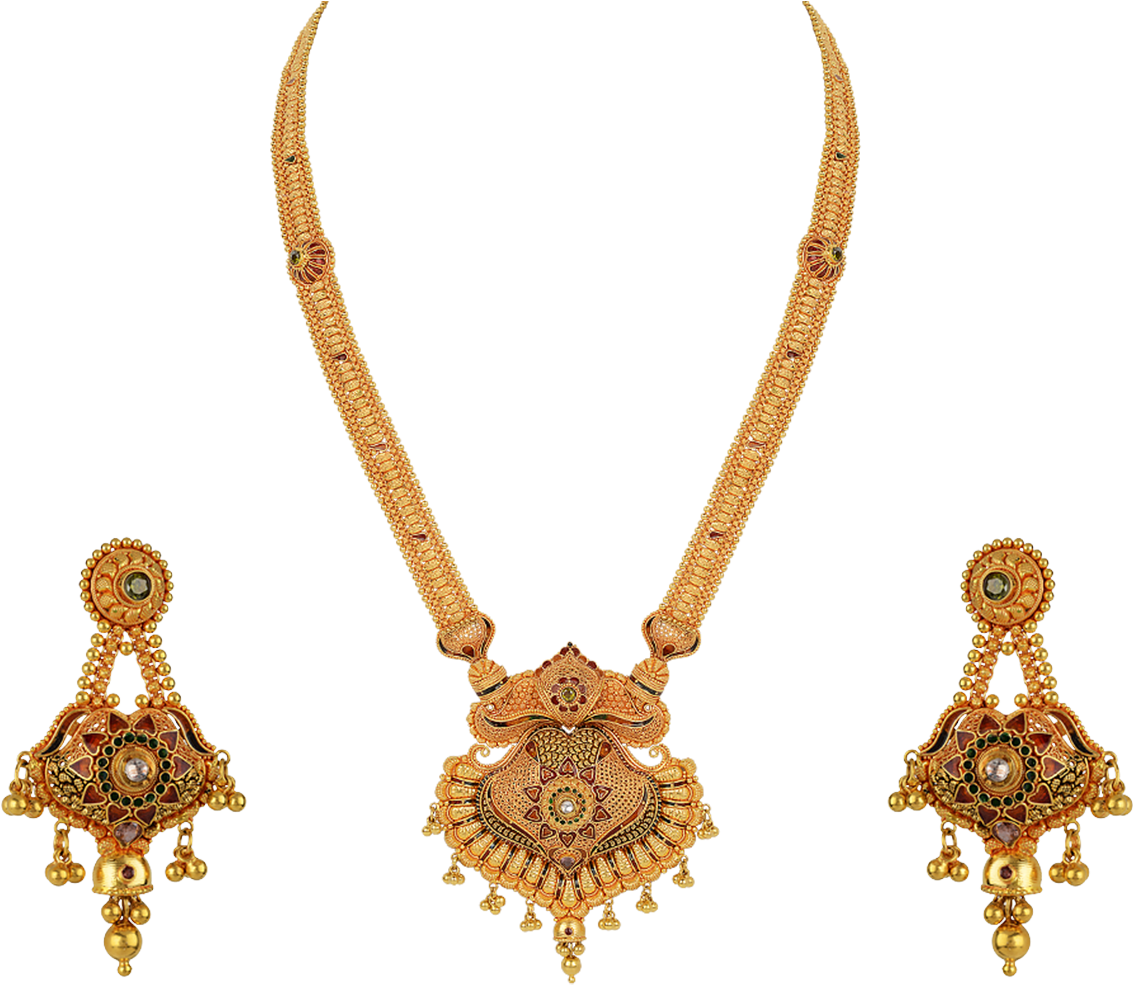 Traditional Gold Necklace Earrings Set