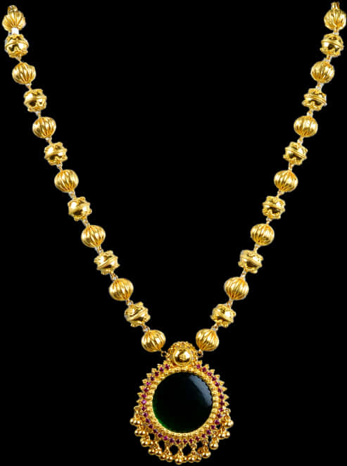 Traditional Gold Necklacewith Gemstone Pendant