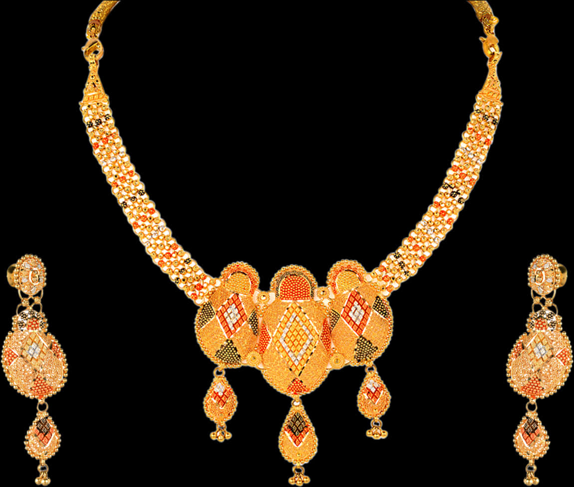 Traditional Indian Gold Necklaceand Earrings Set