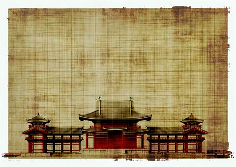 Traditional Japanese Architecture Parchment Background