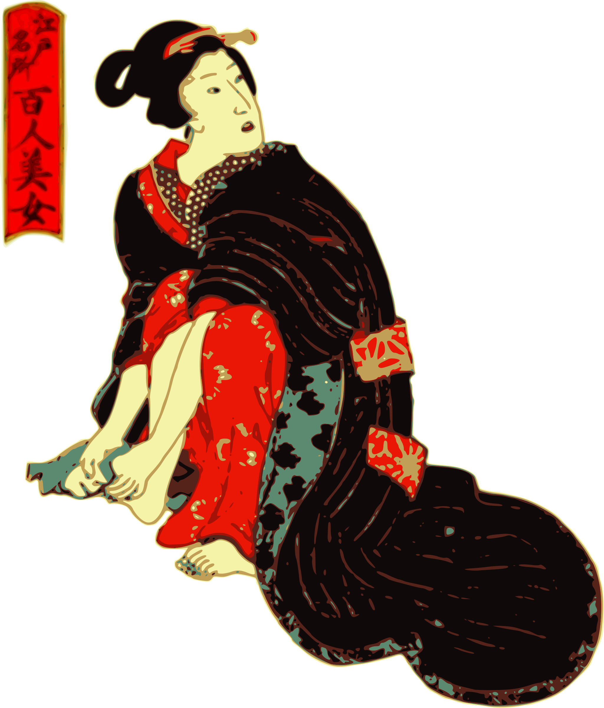 Traditional Japanese Kimono Woodblock Print PNG with transparent background