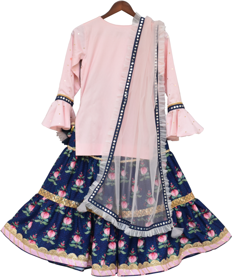 Traditional Pinkand Blue Kurtiwith Dupatta