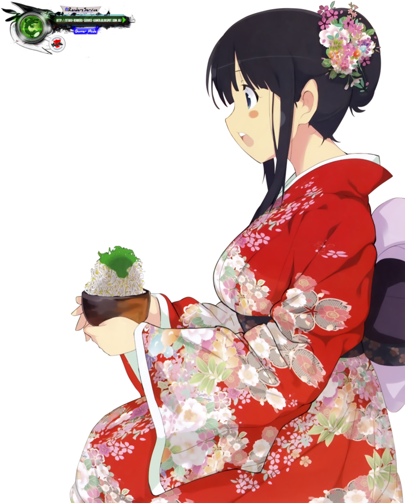 Traditional Red Kimono Anime Girl PNG with transparent background