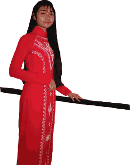 Traditional Vietnamese Ao Dai Red PNG with transparent background