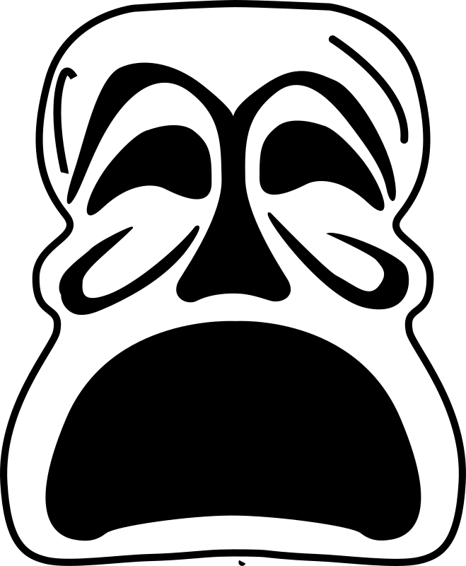Line Art,head,monochrome Photography - Sad Drama Mask Clip Art, HD Png Download PNG with transparent background