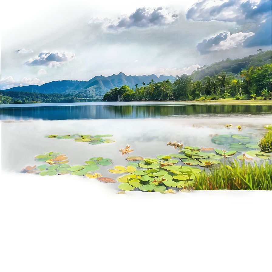 Tranquil Lake View Landscape Png Wht