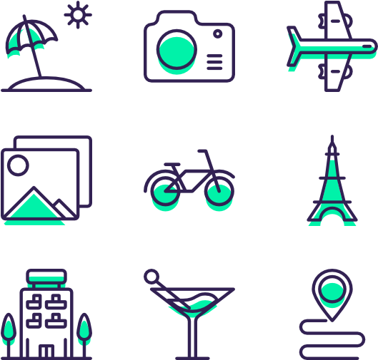 Travel Icons Set Neon Style