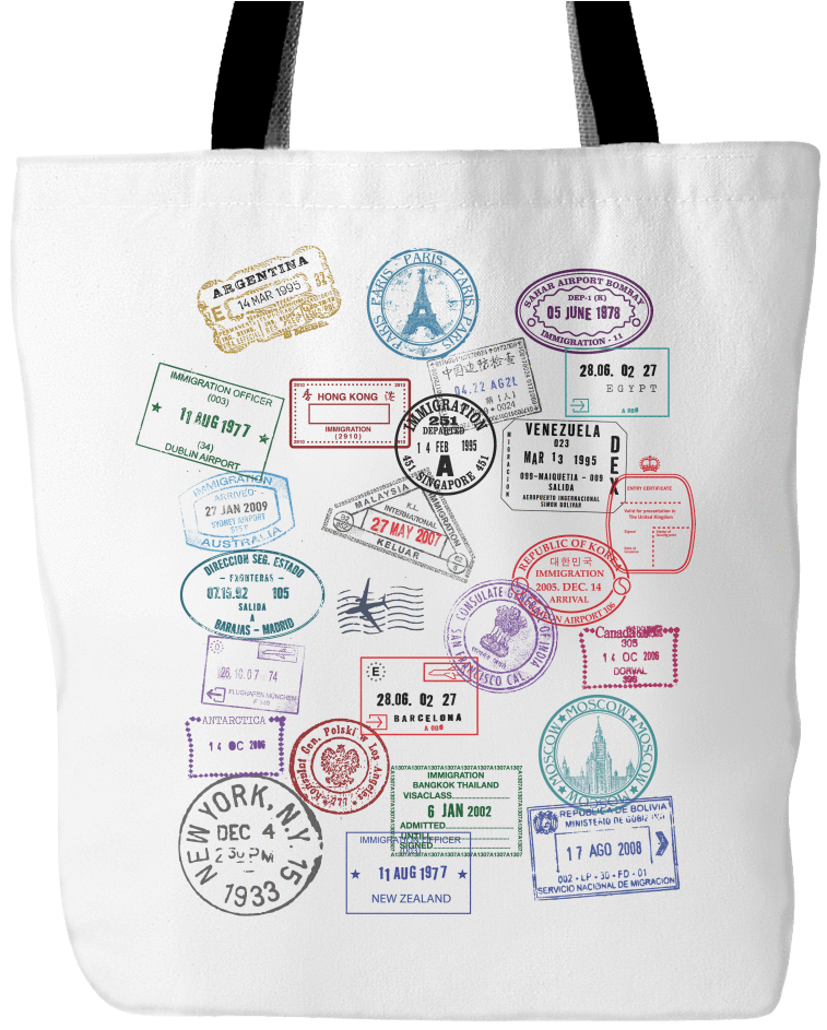 Travel Tote Bag With Stamp Prints