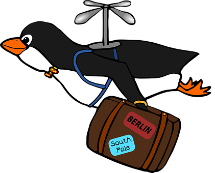 Traveling Penguin Illustration PNG with transparent background