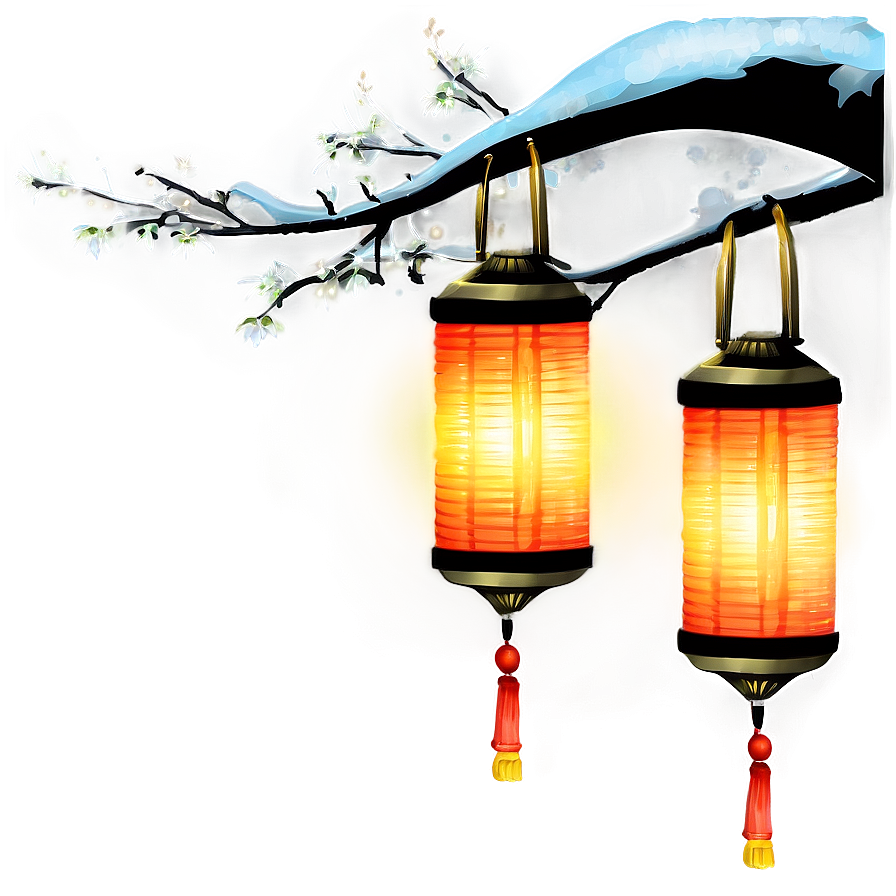 Tree Branch With Lanterns Png Low