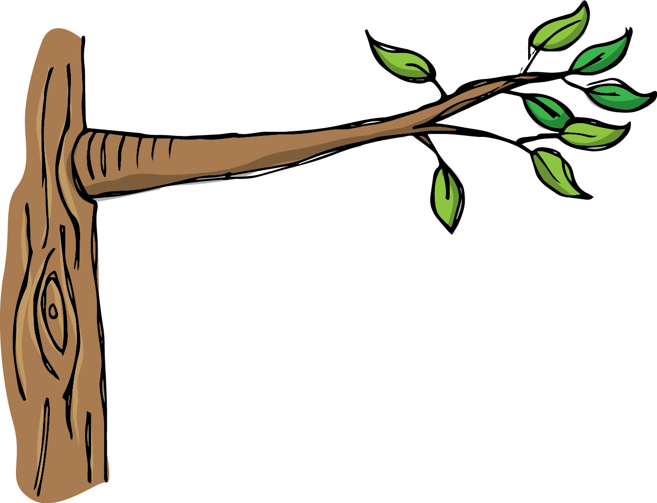 Tree Branchwith Green Leaves Illustration PNG with transparent background