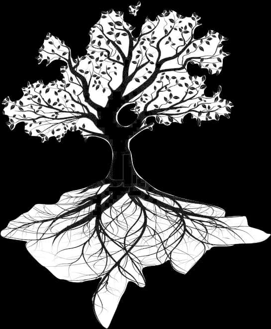 Tree Silhouettewith Visible Roots PNG image with a transparent background, free high-resolution download