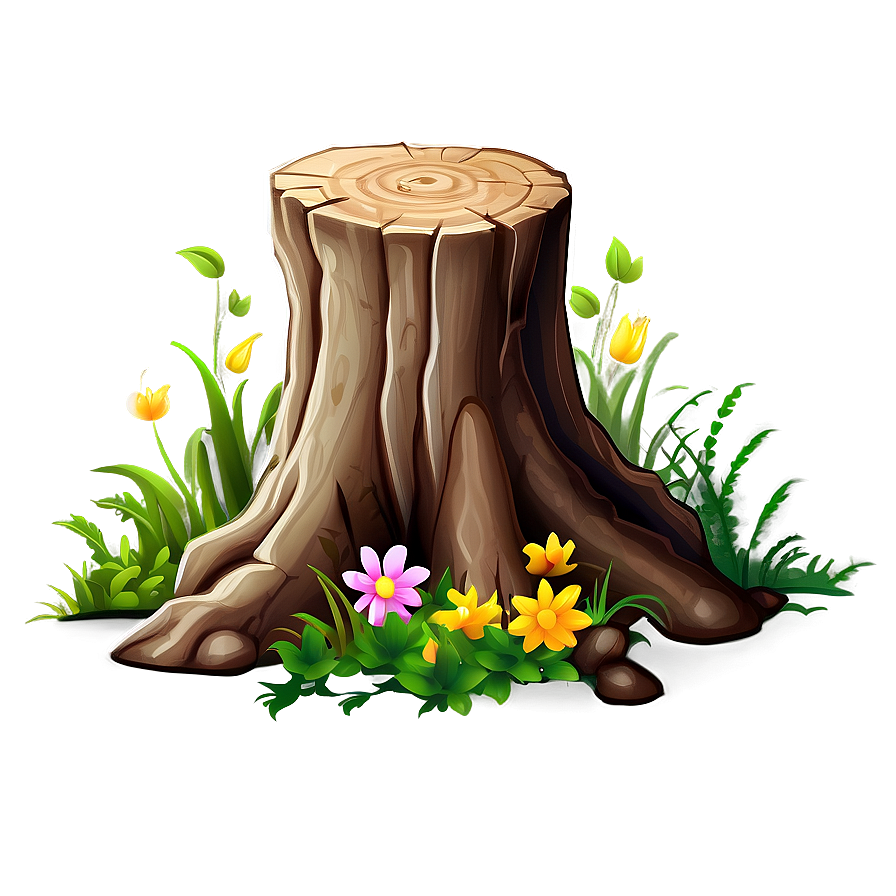 Tree Stump With Flowers Png Dfd