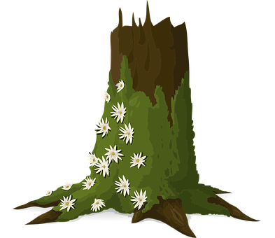 Tree Stumpwith Flowers Illustration PNG with transparent background