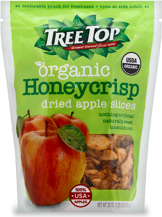 Tree Top Organic Honeycrisp Dried Apple Slices Package PNG with transparent background