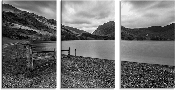Buttermere 3 Panel Lake District Canvas Print Wall - Monochrome, HD Png Download PNG with transparent background
