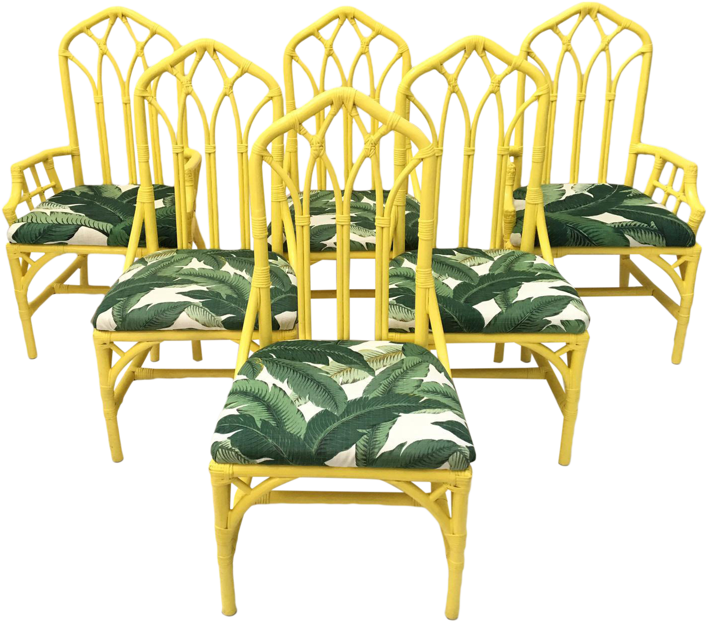 Tropical Banana Leaf Print Bamboo Rattan Dining Chairs - Banana Leaf Upholstery, HD Png Download PNG with transparent background