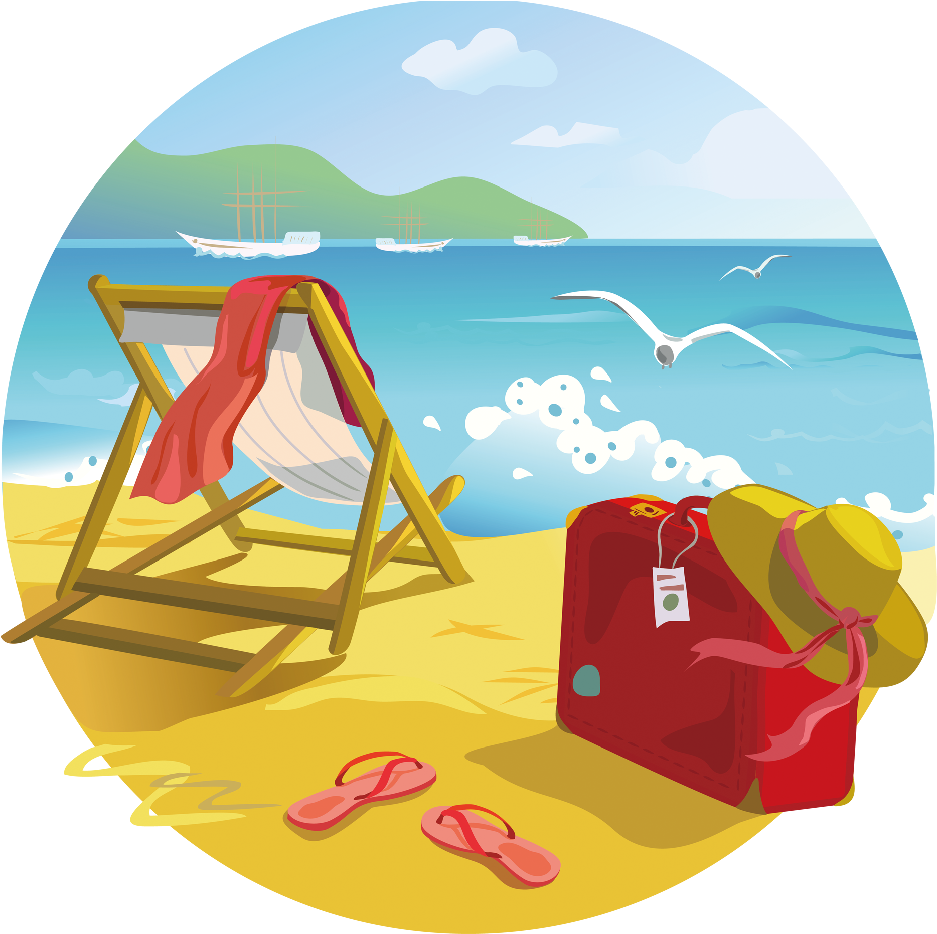 Tropical Beach Vacation Scene PNG with transparent background