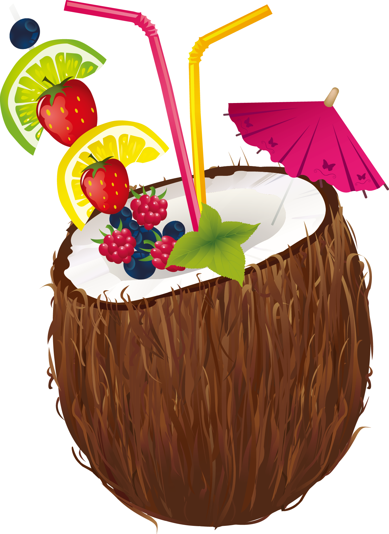 Cocktail Water Milk Clip - Coconut Drink With Umbrella, HD Png Download PNG with transparent background