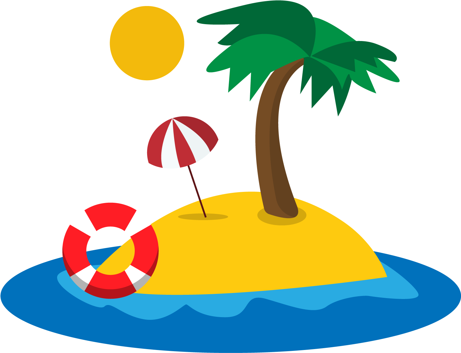 Tropical Island Cartoon Illustration PNG with transparent background