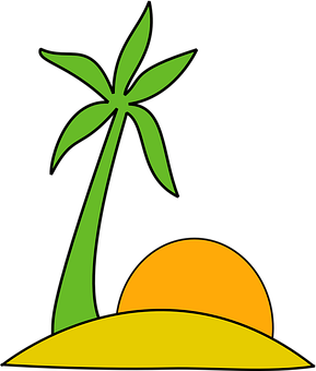 Tropical Island Sunset Vector PNG with transparent background