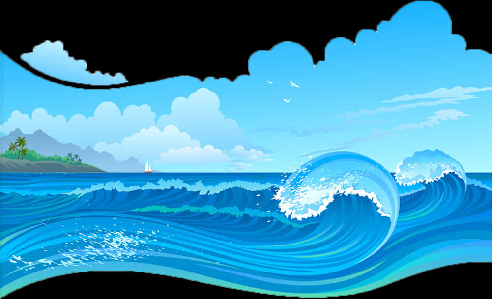 Tropical Ocean Waves Vector PNG image with a transparent background, free high-resolution download