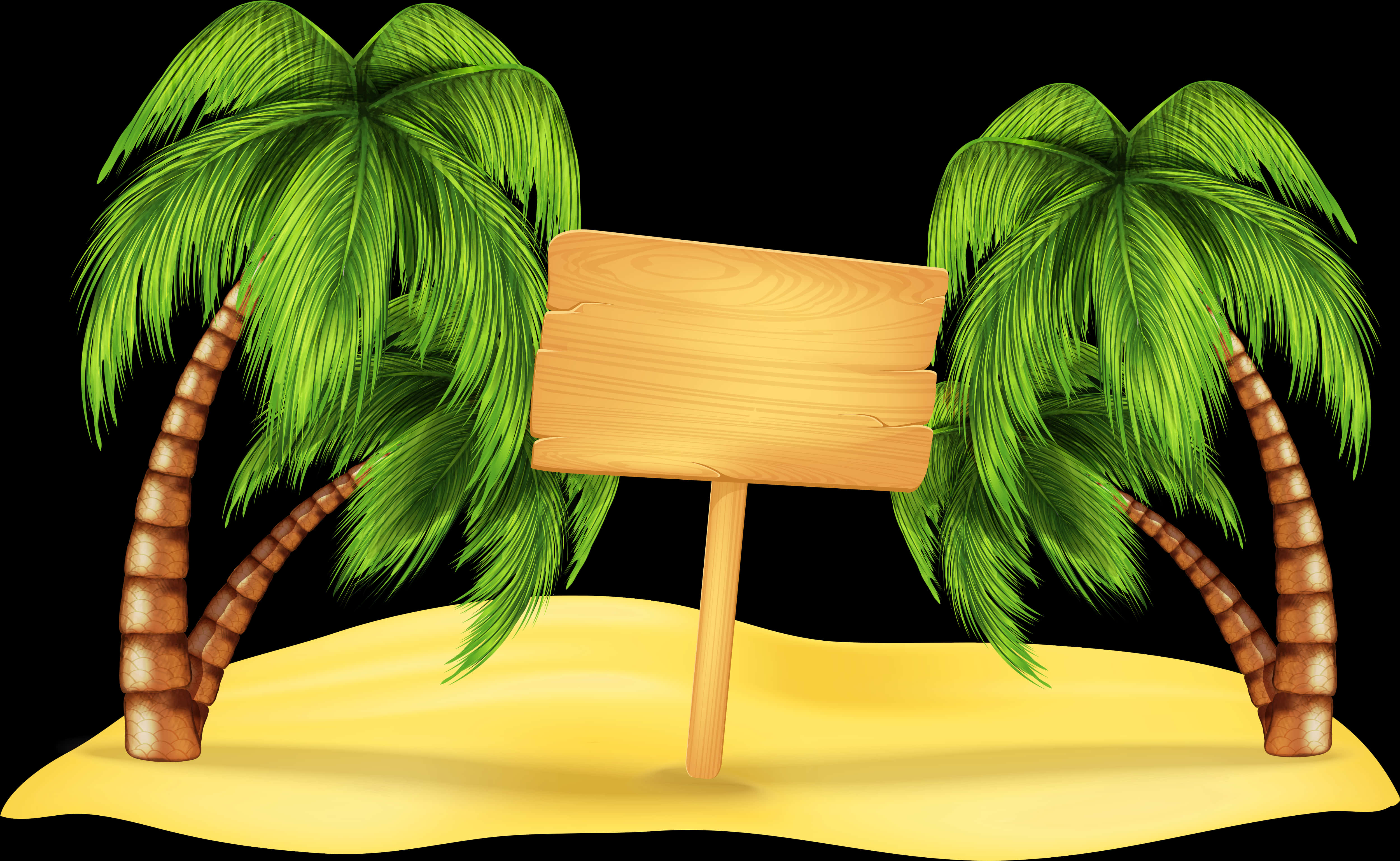 Tropical Palm Trees With Wooden Sign