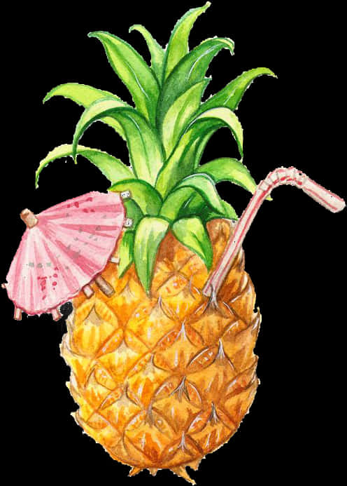 Tropical Pineapple Cocktail Illustration