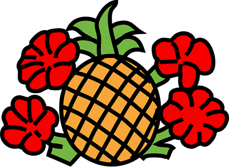 Tropical Pineappleand Hibiscus Vector PNG with transparent background