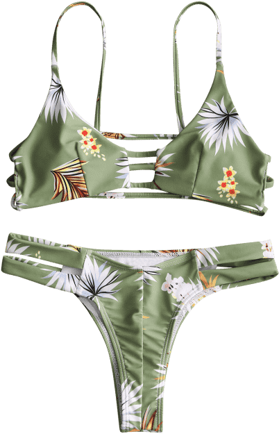 Floral Ladder Cut Out Thong Bikini - Bikini PNG image with a transparent background, free high-resolution download