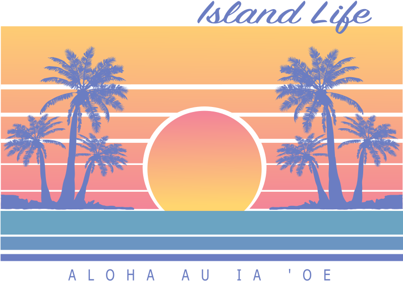 Tropical Sunset Island Life PNG with transparent background