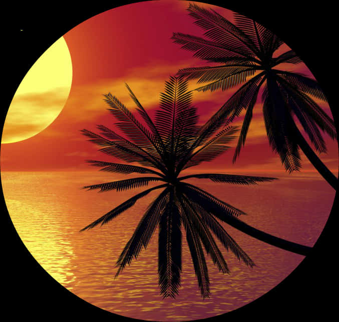 Clip Art Palm Tree In The Sunset - Palm Tree Png In Circle, Transparent Png PNG image with a transparent background, free high-resolution download