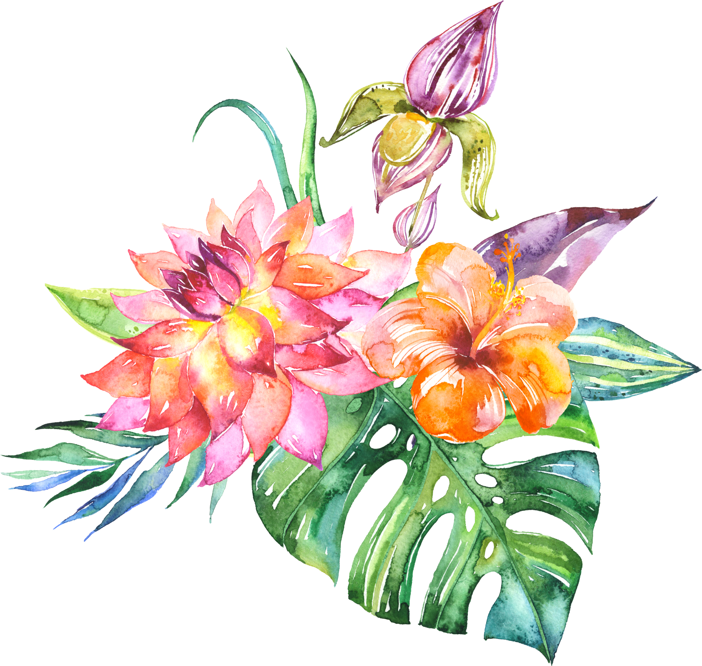 Tropical Watercolor Floral Arrangement