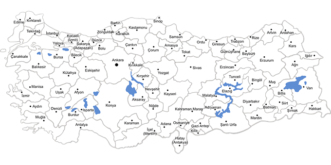 Turkey Administrative Divisions Map PNG with transparent background