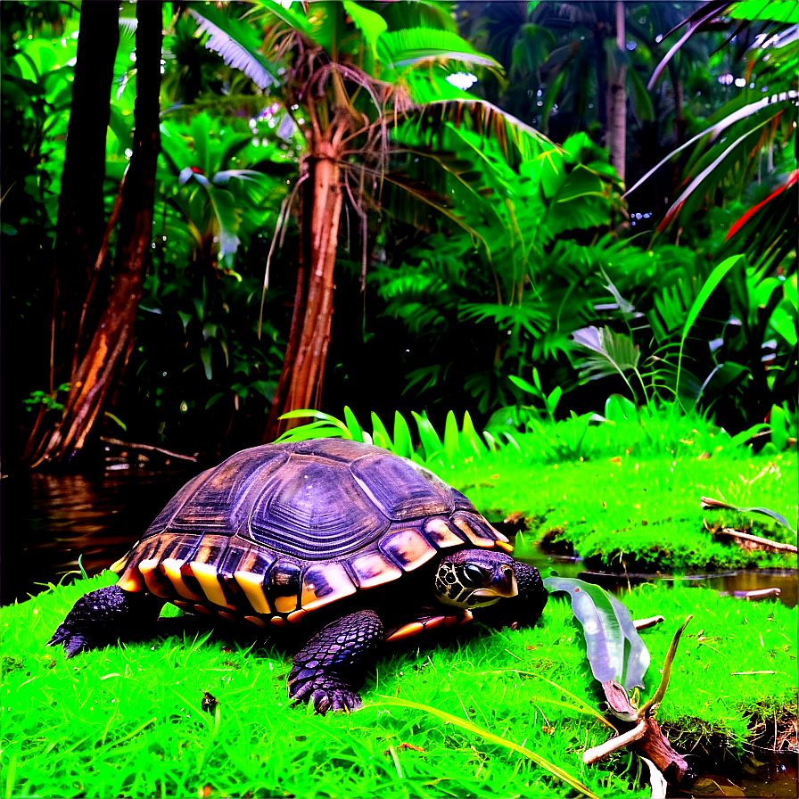 Turtle In Rainforest Setting Png Kok80