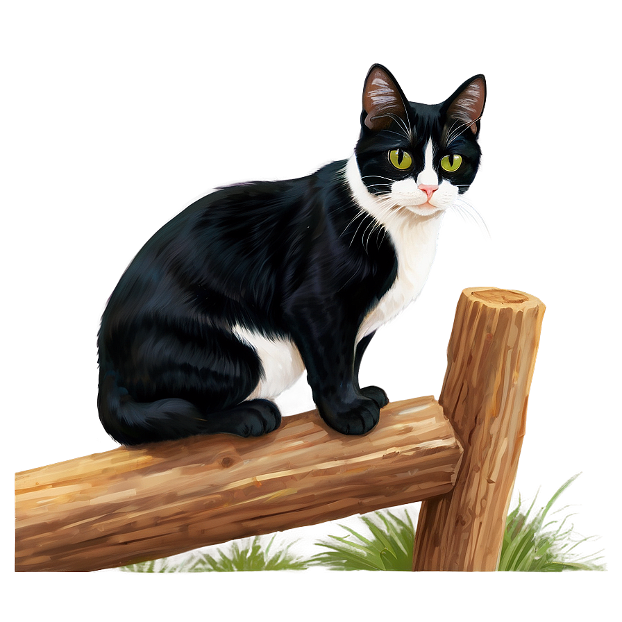 Tuxedo Cat On Fence Png 06262024