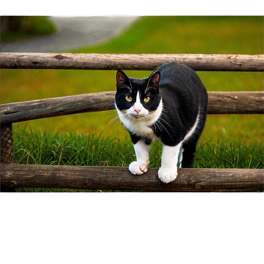 Tuxedo Cat On Fence Png Cnk