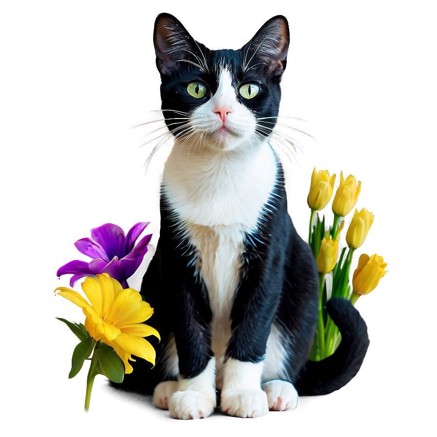 Tuxedo Cat With Flowers Png Yix24