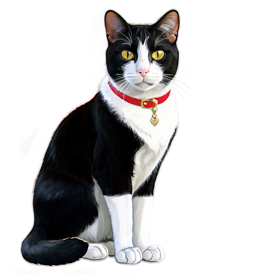 Tuxedo Cat With Red Collar Png 06262024