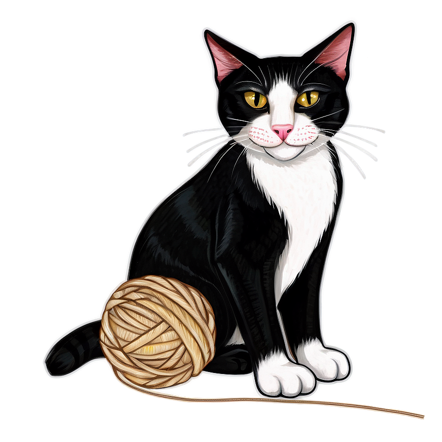 Tuxedo Cat With Yarn Png 69