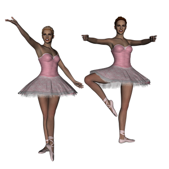 Twin Ballerinasin Pink Tutus PNG with transparent background