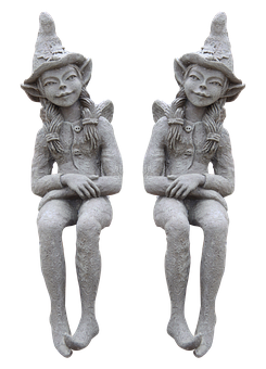 Twin Elf Statues Sitting