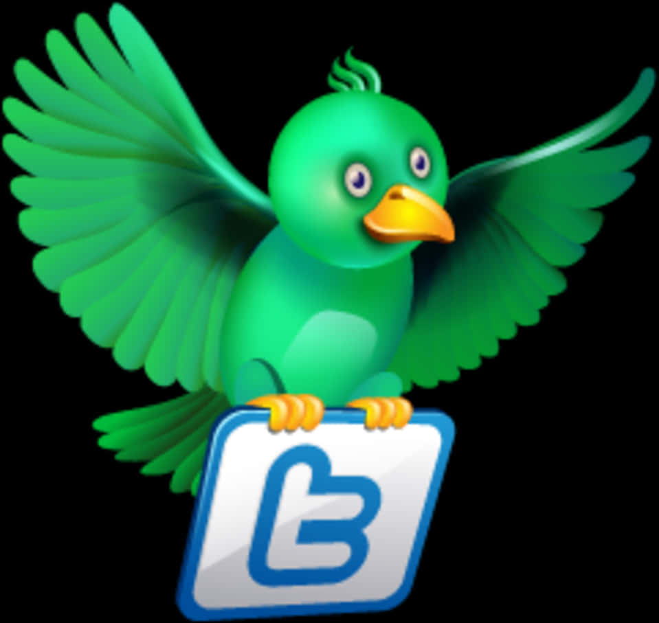 Twitter Mascot Holding Logo PNG with transparent background