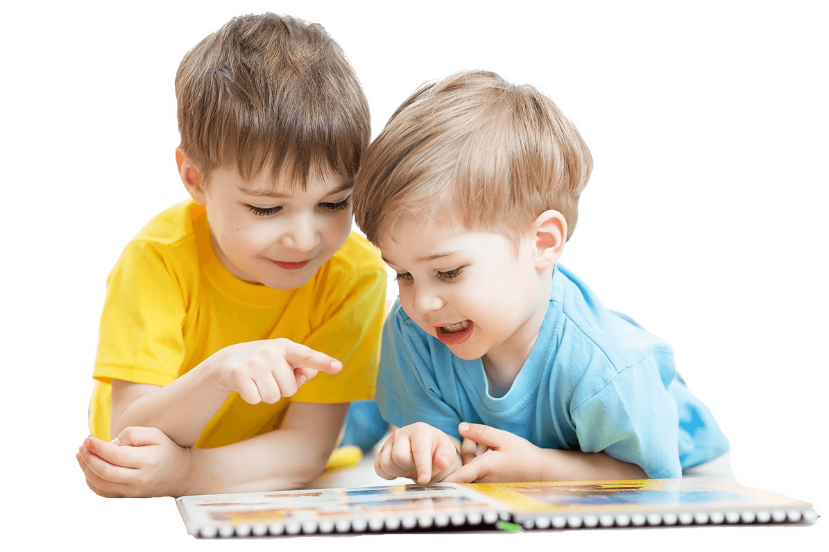 Two Boys Reading Book Together